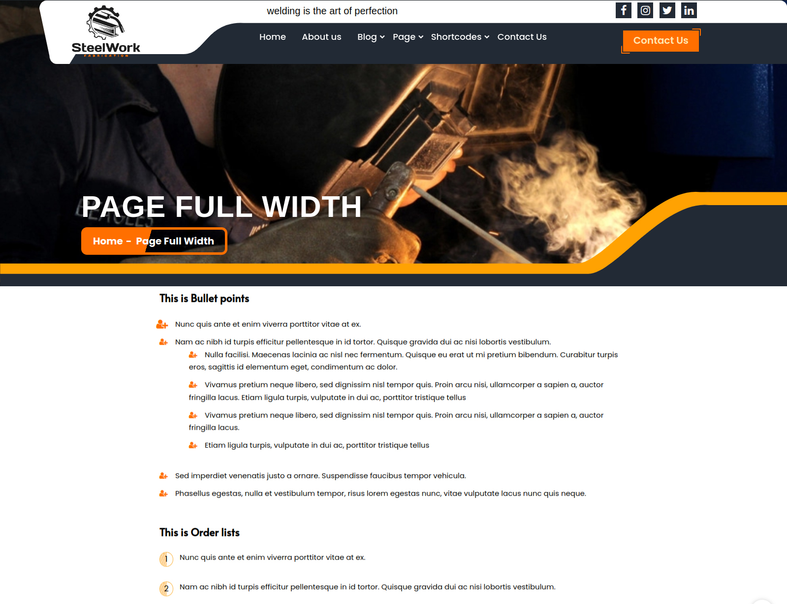 select Full Width Page template