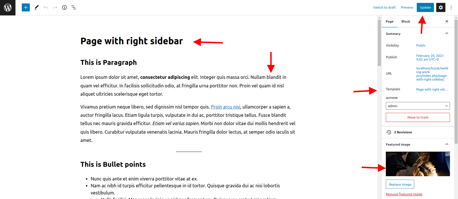 select Page With Right Sidebar template